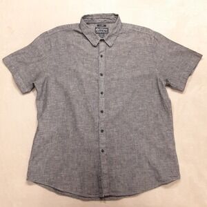 American Rag Mens Linen Cotton Button Shirt XL Blue Short Sleeve